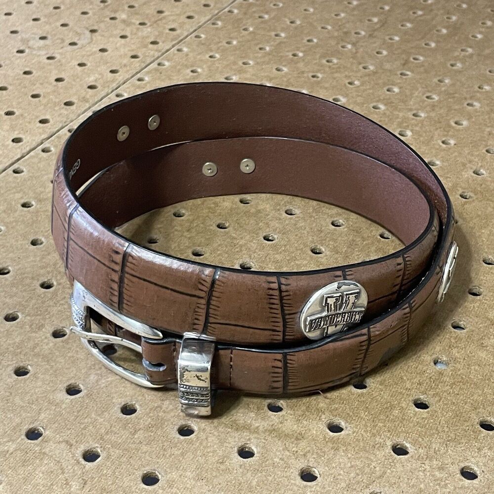 Enmon Vanderbilt Commodores Genuine Leather Grain Metal Belt Brown Size 38 Men - Picture 2 of 9